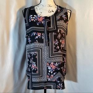 Violet & Claire Scooped Neck Half Button Down Floral Print Blouse Sz L